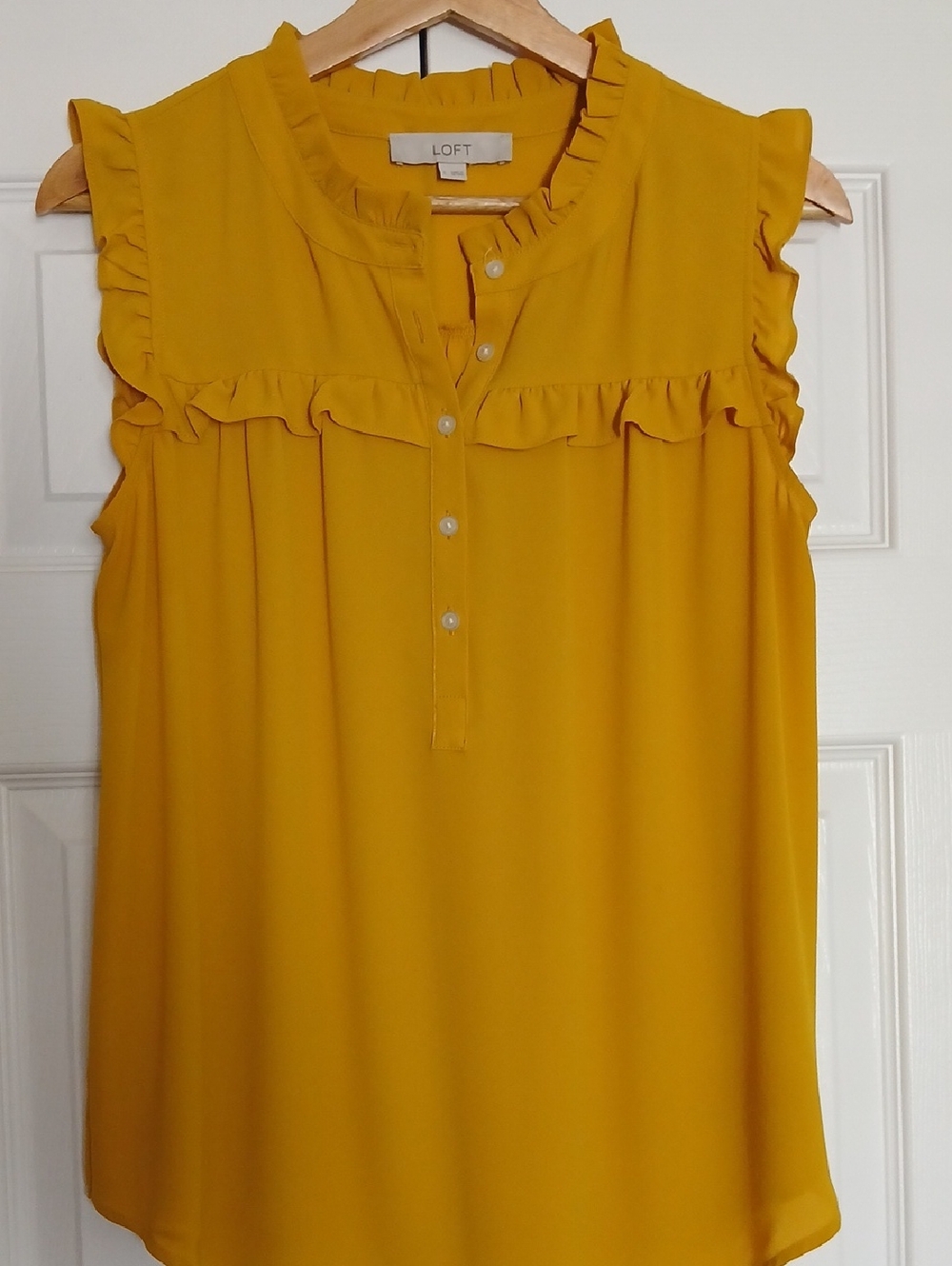 LOFT Mustard Yellow Ruffle Sleeveless Top